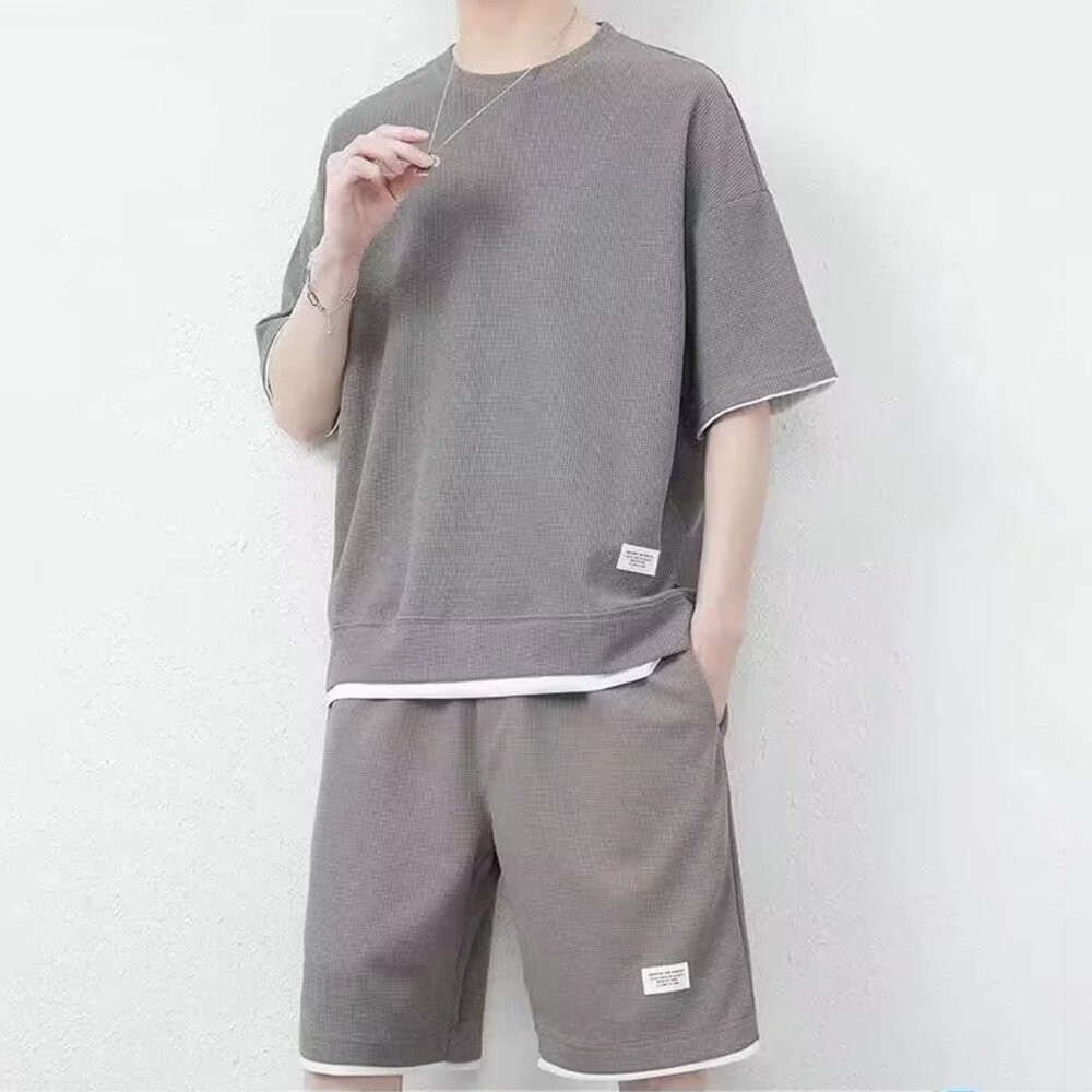 【台灣發貨】韓版寬鬆休閒運動套裝 短袖上衣+五分短褲 衣服 男裝 t恤 短袖t恤 上衣 短褲 褲子 男裝【S262】-細節圖8