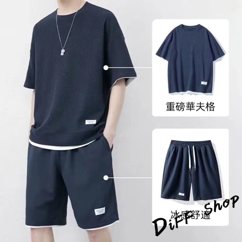 【台灣發貨】韓版寬鬆休閒運動套裝 短袖上衣+五分短褲 衣服 男裝 t恤 短袖t恤 上衣 短褲 褲子 男裝【S262】-規格圖9