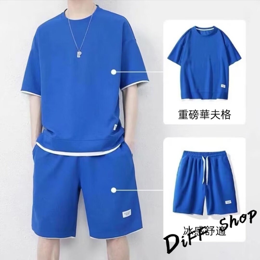 【台灣發貨】韓版寬鬆休閒運動套裝 短袖上衣+五分短褲 衣服 男裝 t恤 短袖t恤 上衣 短褲 褲子 男裝【S262】-規格圖9