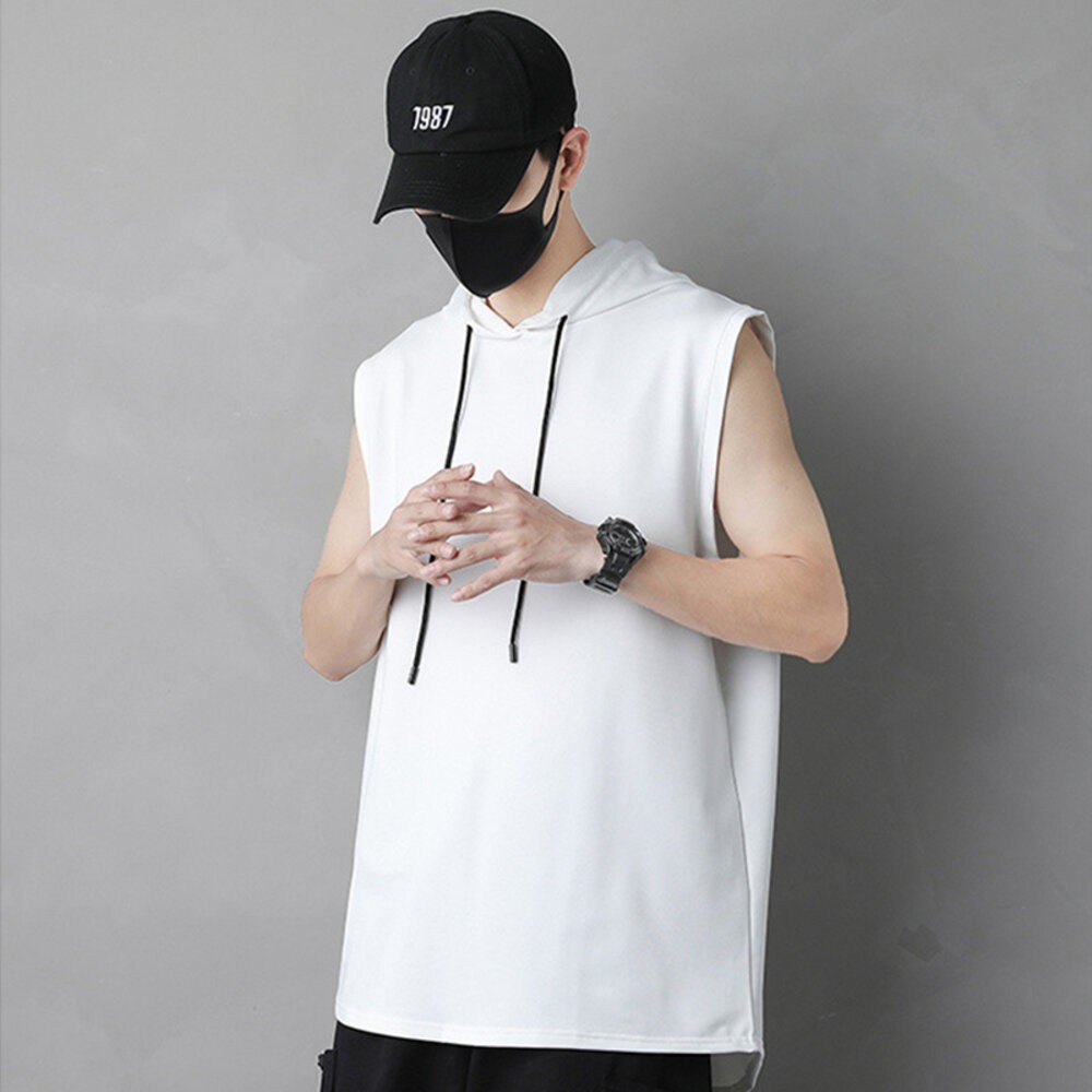 【台灣發貨】韓版無袖連帽T恤 小可愛 背心 衣服 男裝 上衣【V269】-細節圖4