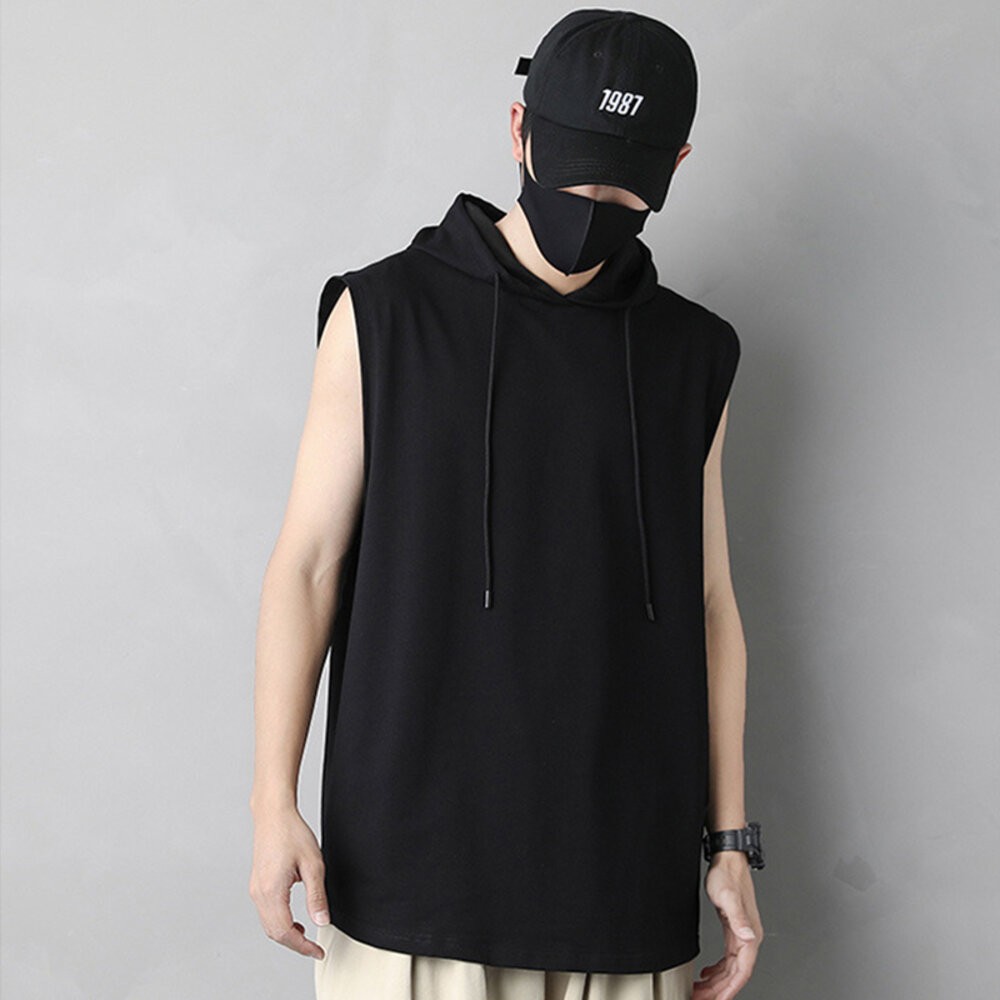 【台灣發貨】韓版無袖連帽T恤 小可愛 背心 衣服 男裝 上衣【V269】-細節圖7