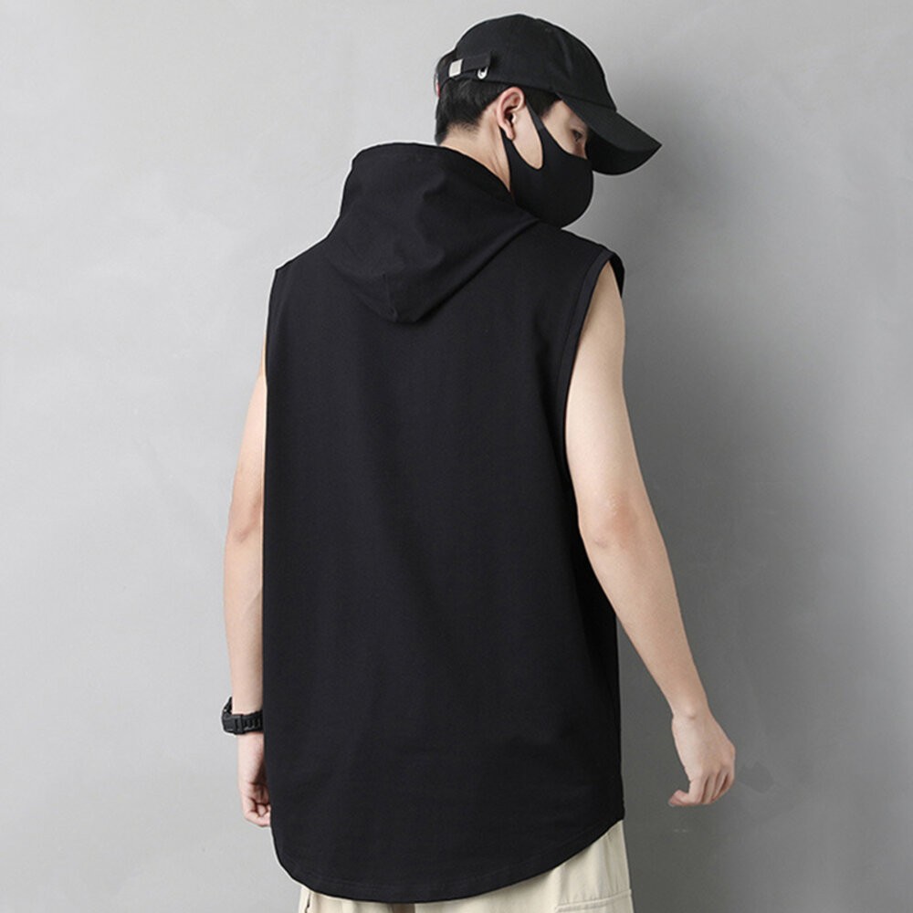 【台灣發貨】韓版無袖連帽T恤 小可愛 背心 衣服 男裝 上衣【V269】-細節圖9