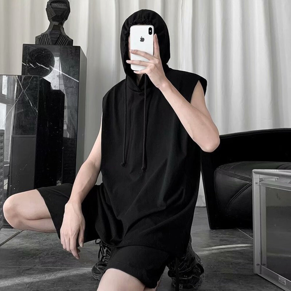 【台灣發貨】韓版男運動連帽背心 小可愛 背心 衣服 男裝 上衣【V269】-細節圖2