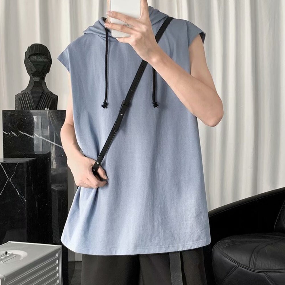 【台灣發貨】韓版男運動連帽背心 小可愛 背心 衣服 男裝 上衣【V269】-細節圖3