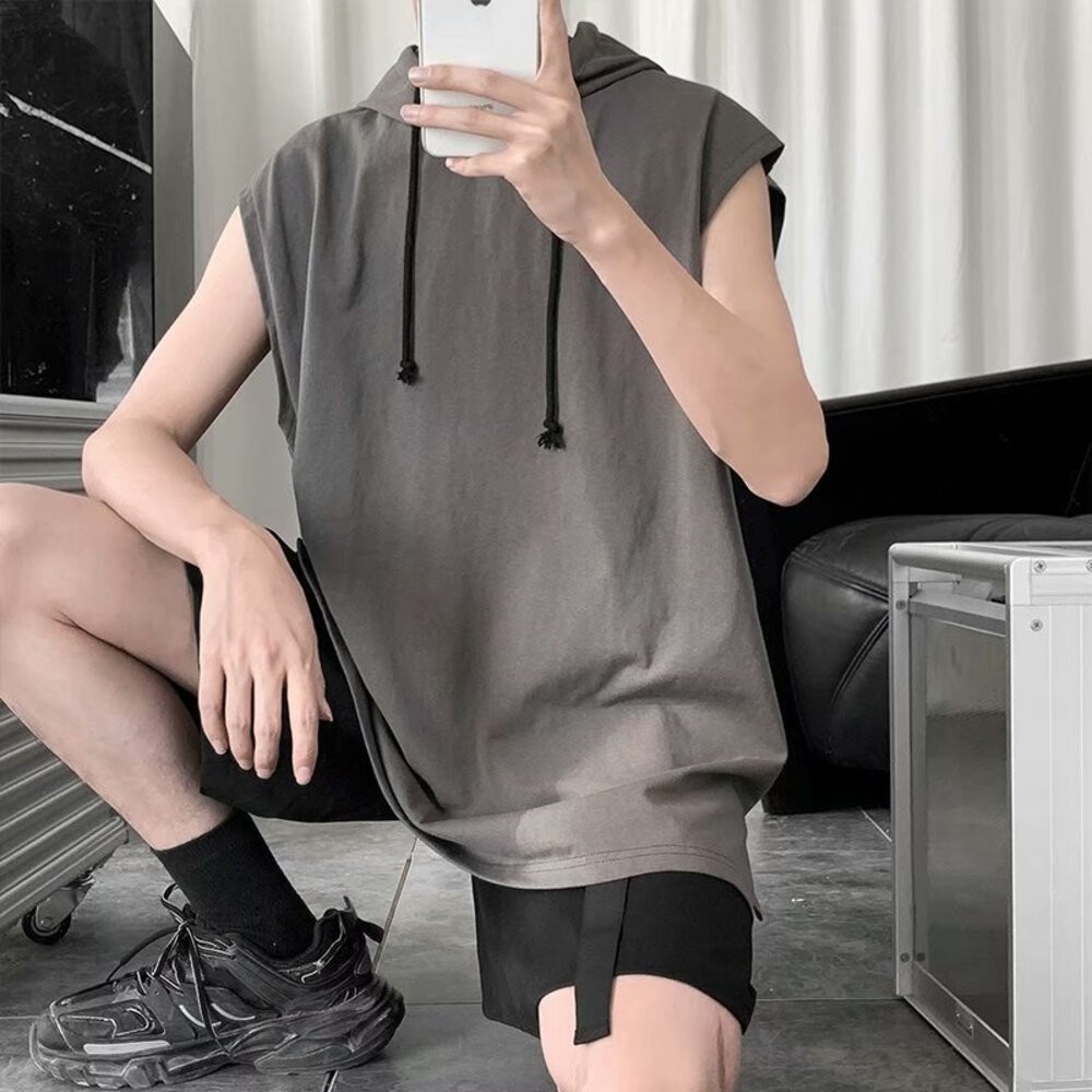 【台灣發貨】韓版男運動連帽背心 小可愛 背心 衣服 男裝 上衣【V269】-細節圖4