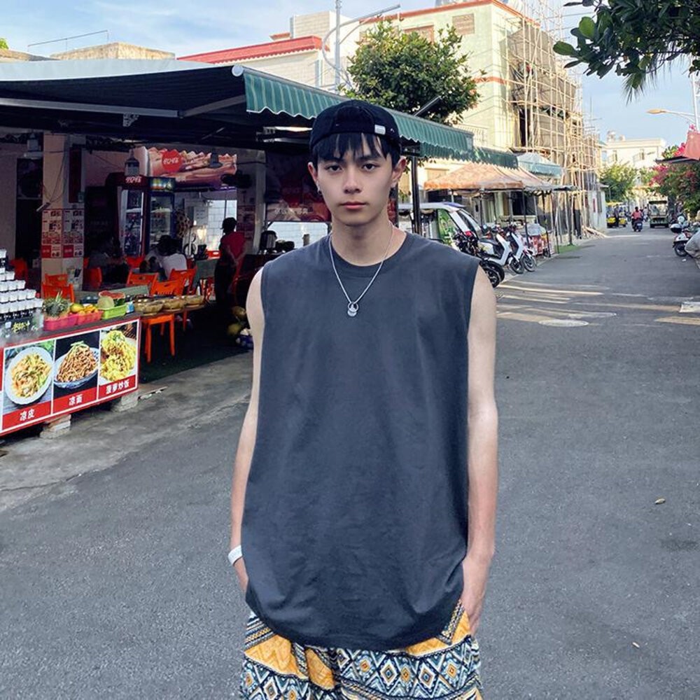 【台灣發貨】韓版男款百搭素色運動背心 小可愛 背心 衣服 男裝 上衣【V268】-細節圖3