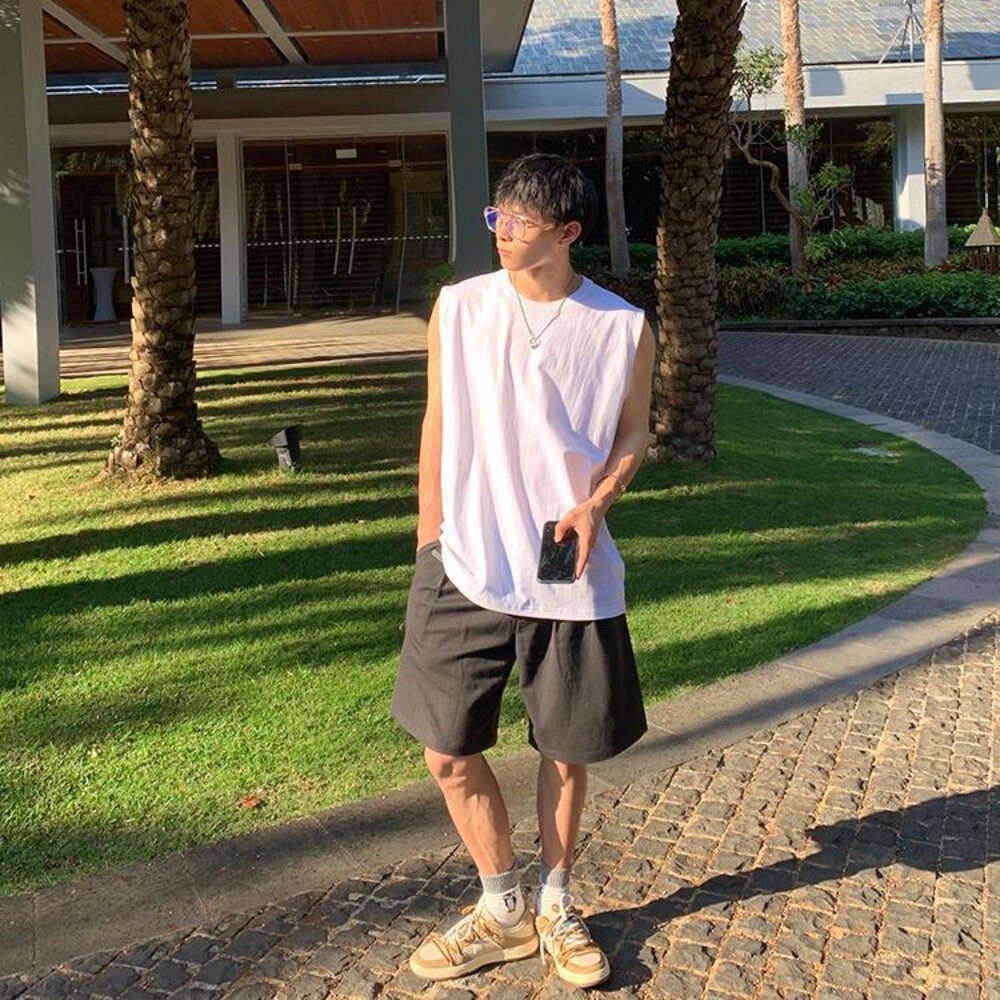 【台灣發貨】韓版男款百搭素色運動背心 小可愛 背心 衣服 男裝 上衣【V268】-細節圖5