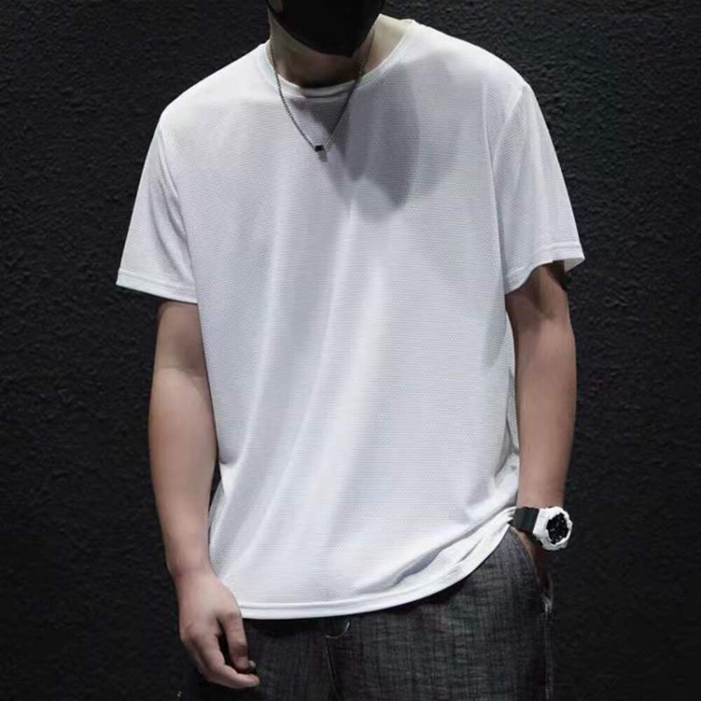 【台灣發貨】韓版冰絲透氣涼感速乾寬鬆短袖上衣 衣服 男裝 t恤 短袖t恤 上衣【T509】-細節圖6