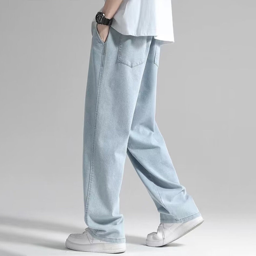 【台灣發貨】韓版寬鬆墜感直筒牛仔褲 寬褲 褲子 男裝【P244】-細節圖2