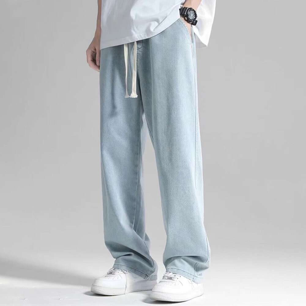 【台灣發貨】韓版寬鬆墜感直筒牛仔褲 寬褲 褲子 男裝【P244】-細節圖4