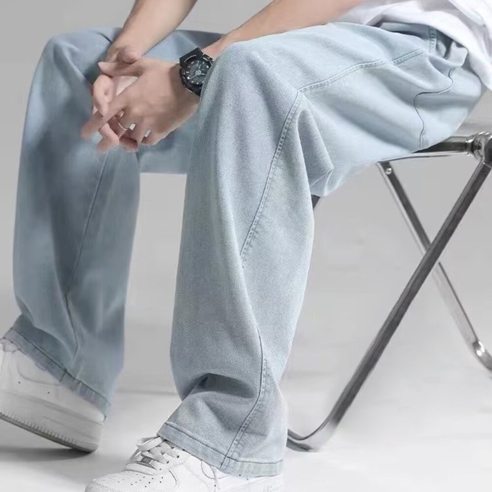 【台灣發貨】韓版寬鬆墜感直筒牛仔褲 寬褲 褲子 男裝【P244】-細節圖6