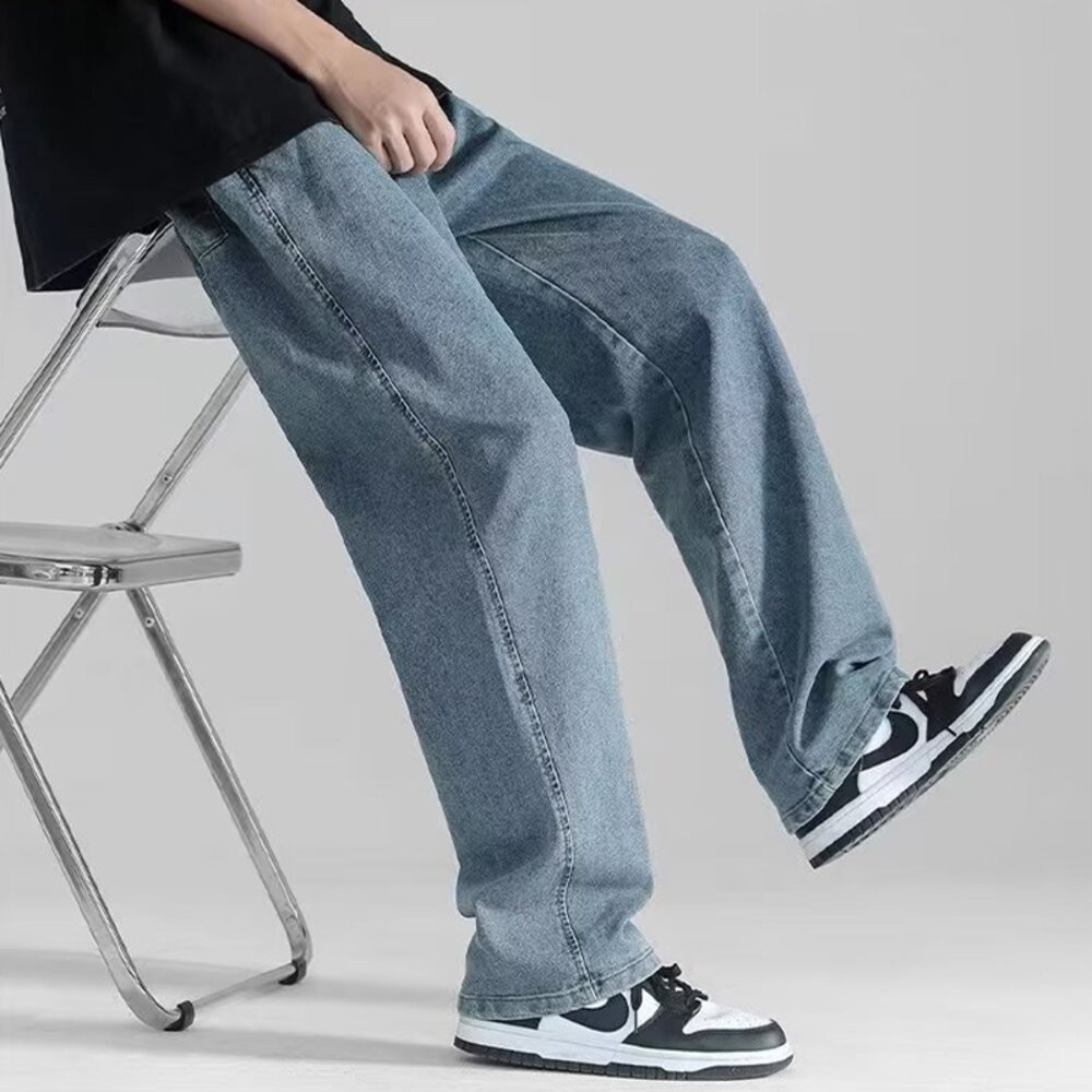 【台灣發貨】韓版寬鬆墜感直筒牛仔褲 寬褲 褲子 男裝【P244】-細節圖7