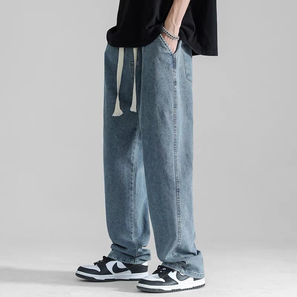 【台灣發貨】韓版寬鬆墜感直筒牛仔褲 寬褲 褲子 男裝【P244】-細節圖9