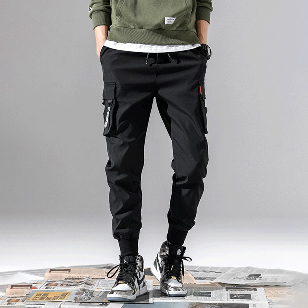 【台灣發貨】韓版寬鬆薄款休閒多口袋束腳工作褲 寬褲 褲子 男裝【P241】-細節圖3