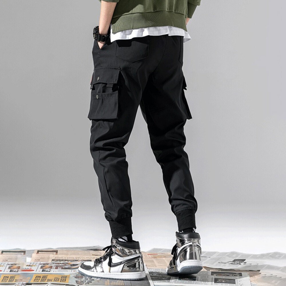 【台灣發貨】韓版寬鬆薄款休閒多口袋束腳工作褲 寬褲 褲子 男裝【P241】-細節圖4