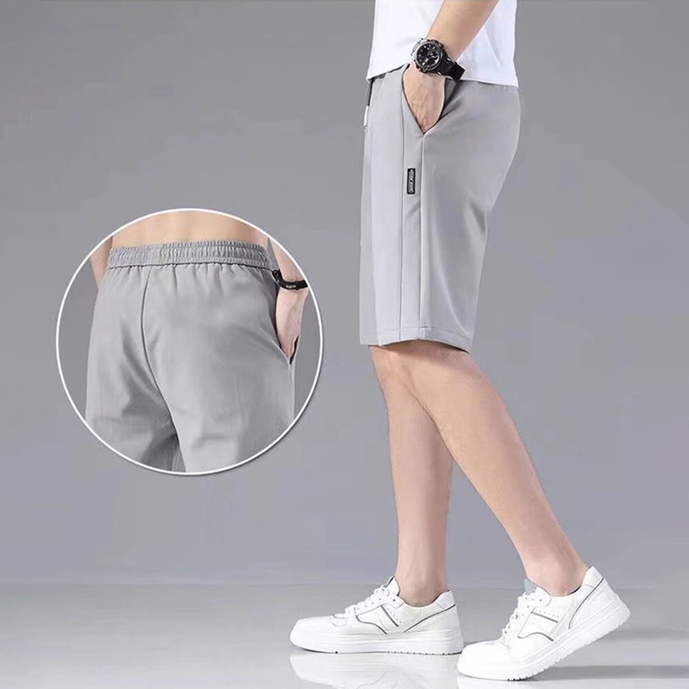 【台灣發貨】韓版冰絲速乾直筒薄款休閒短褲 短褲 褲子 男裝【P240】-細節圖8