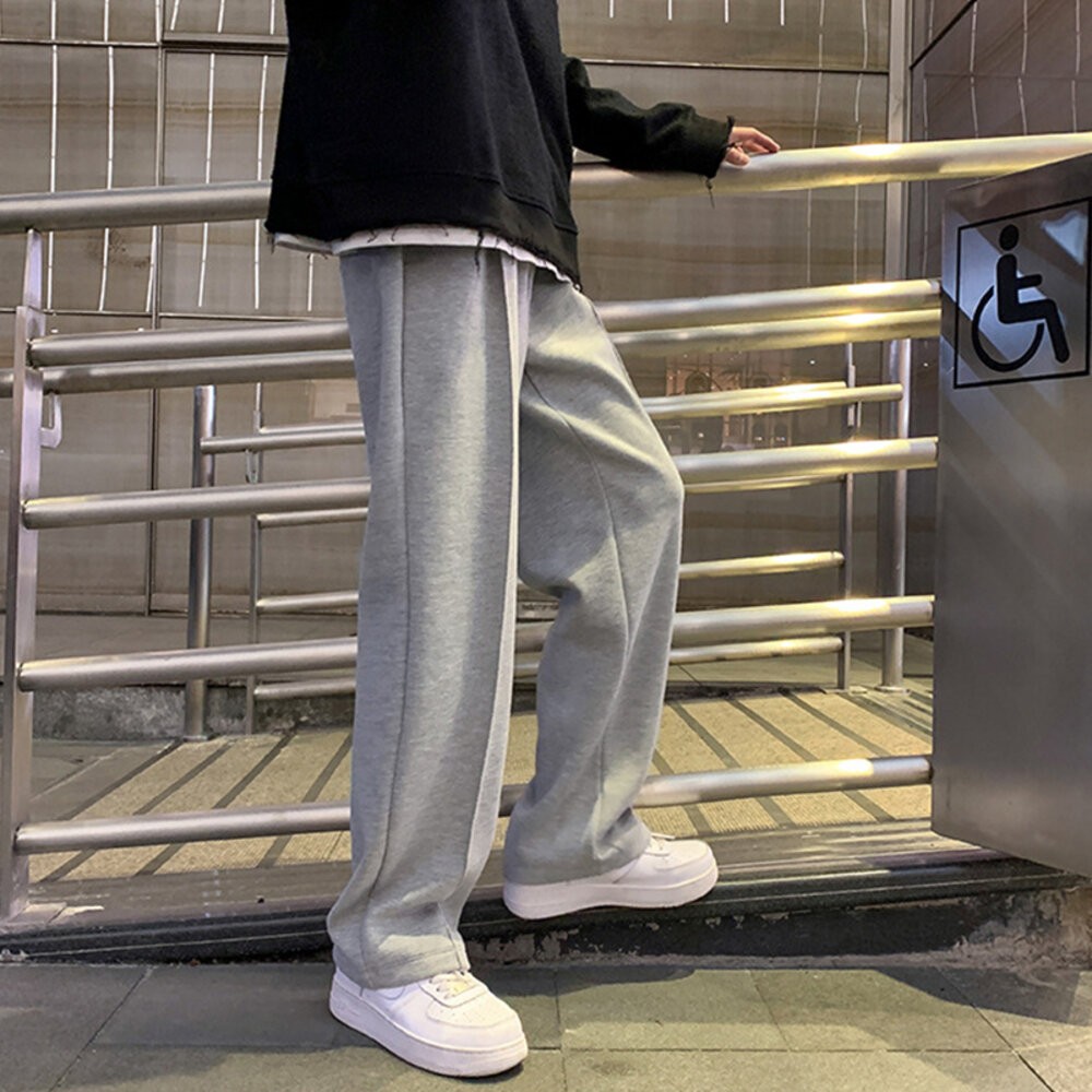 【台灣發貨】韓版墜感寬鬆直筒運動褲 寬褲 褲子 女裝【P235】-細節圖3