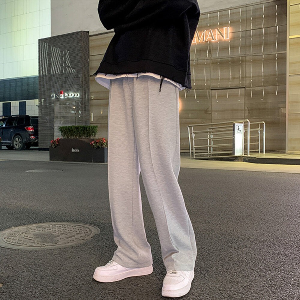 【台灣發貨】韓版墜感寬鬆直筒運動褲 寬褲 褲子 女裝【P235】-細節圖5