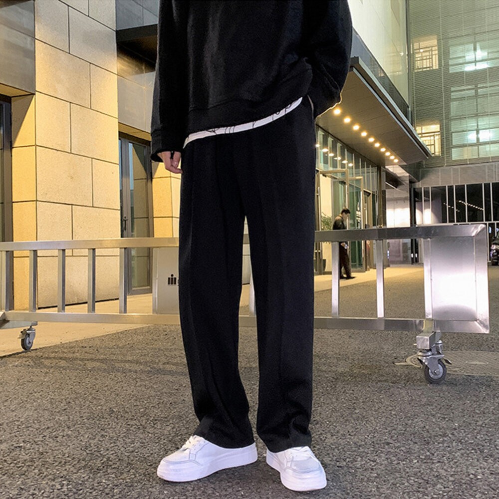 【台灣發貨】韓版墜感寬鬆直筒運動褲 寬褲 褲子 女裝【P235】-細節圖6