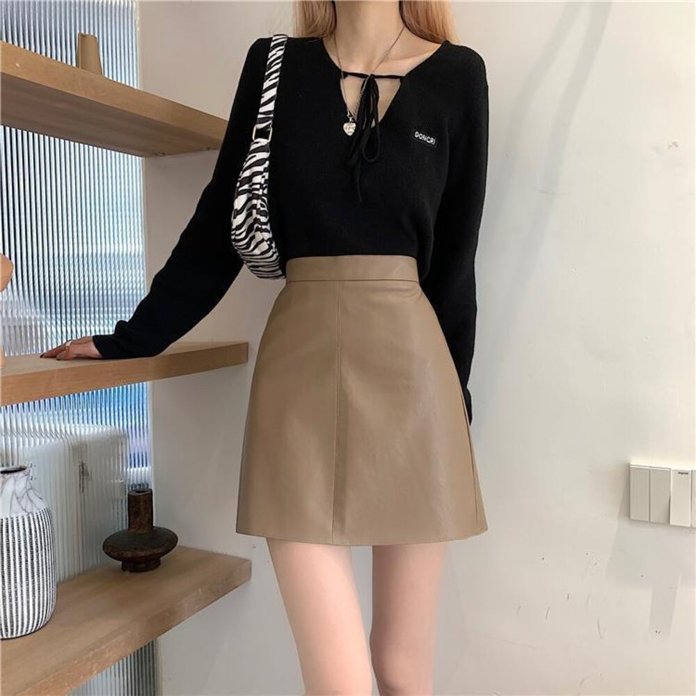 【台灣發貨】韓版高腰顯瘦皮短裙 短褲 褲子 女裝【P214】-細節圖3