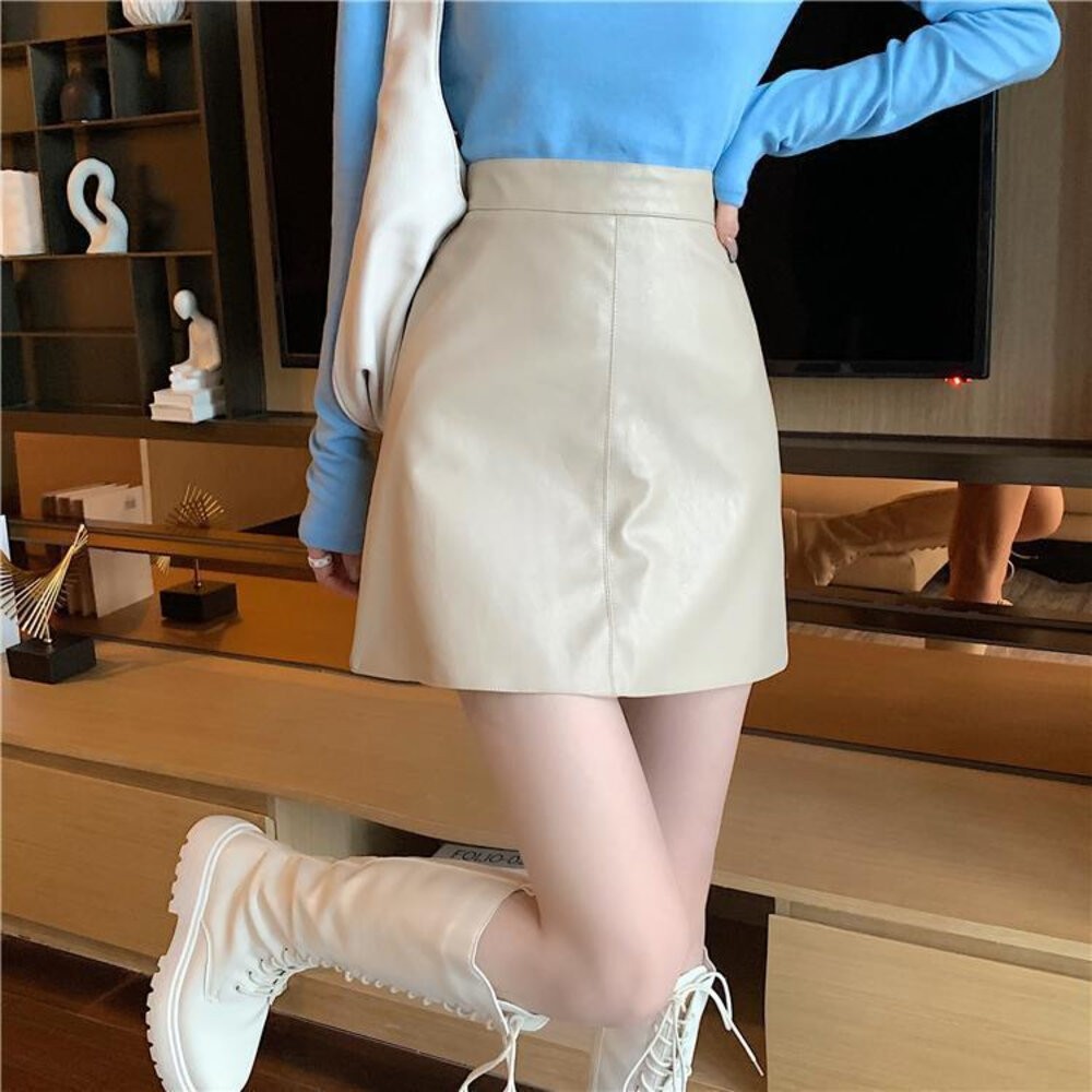 【台灣發貨】韓版高腰顯瘦皮短裙 短褲 褲子 女裝【P214】-細節圖8