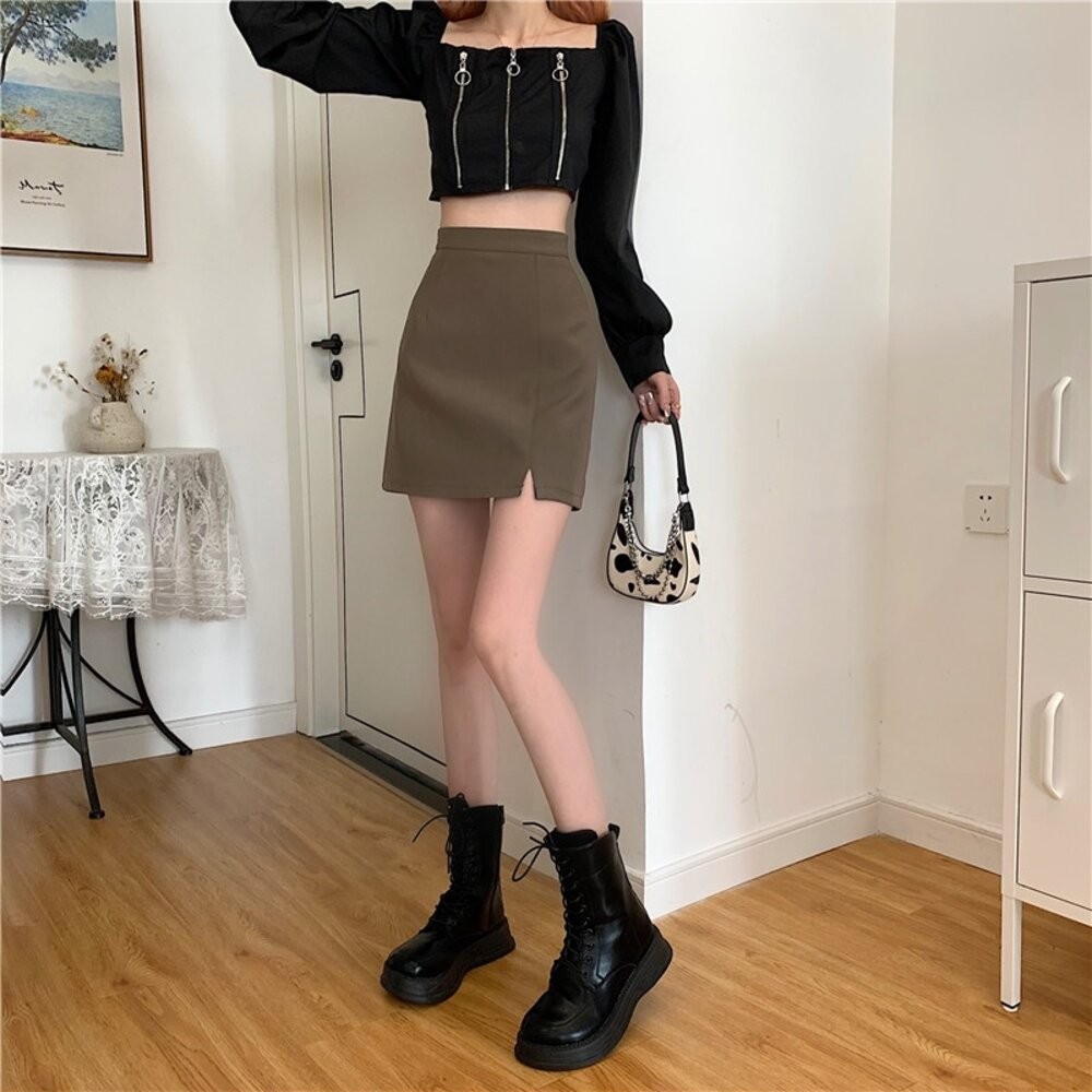 【台灣發貨】韓版高腰顯瘦小個子半身裙 裙子 褲裙 長裙 女裝【P219】-細節圖6