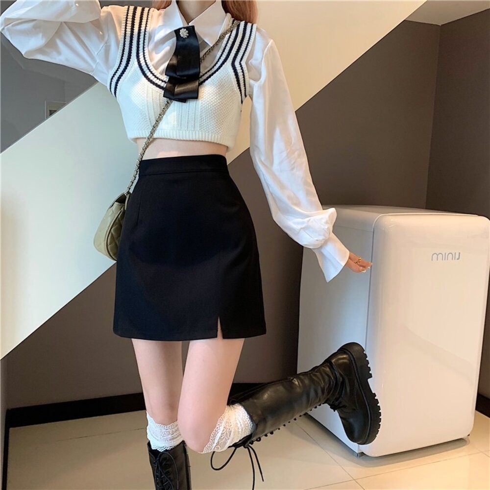 【台灣發貨】韓版高腰顯瘦小個子半身裙 裙子 褲裙 長裙 女裝【P219】-細節圖9