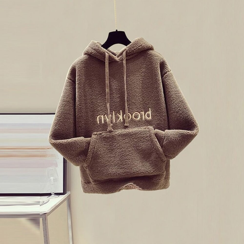 【台灣發貨】韓版寬鬆內刷毛加厚毛毛上衣 長袖上衣 長袖t恤 衣服 女裝 上衣【W359】-細節圖2