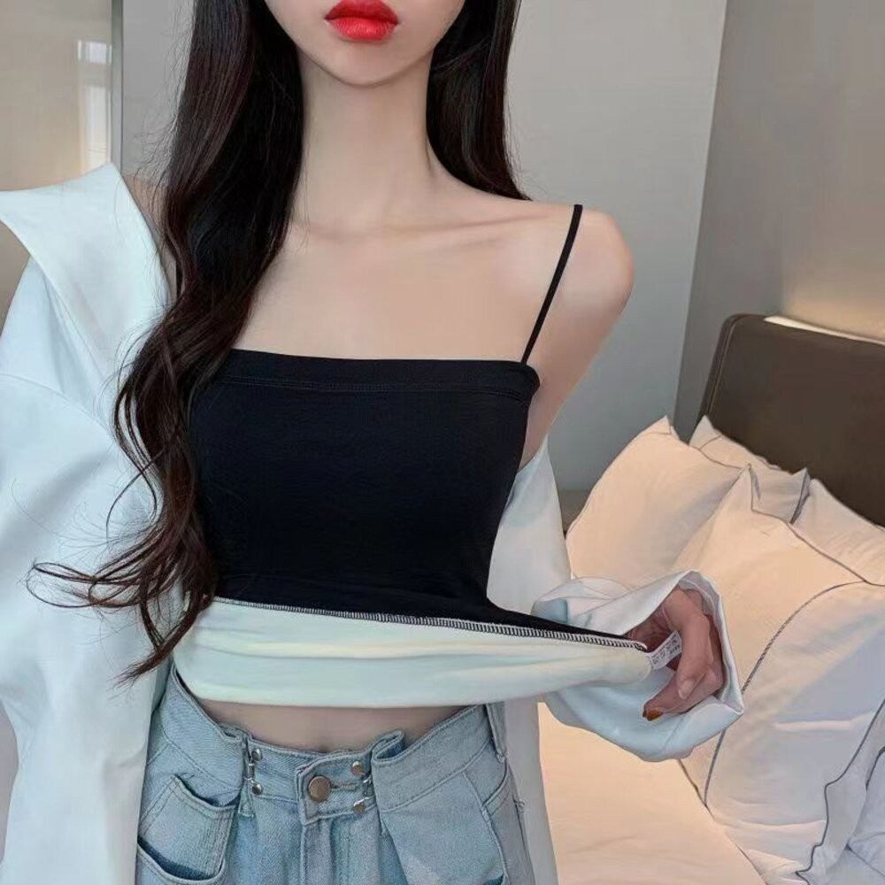 【台灣發貨】韓版保暖薄絨加厚平口背心 小可愛 背心 衣服 女裝 上衣【V233】-細節圖5