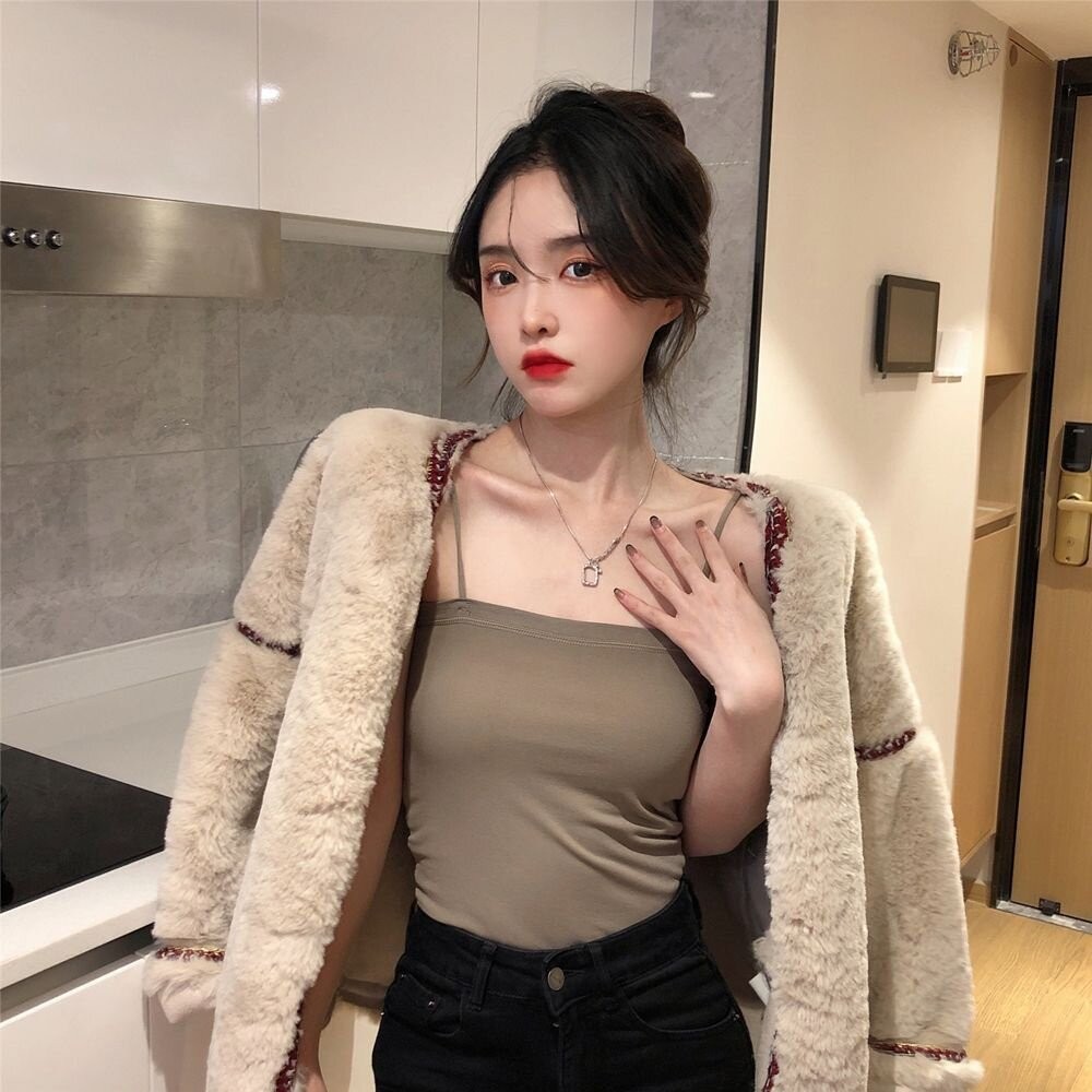 【台灣發貨】韓版保暖薄絨加厚平口背心 小可愛 背心 衣服 女裝 上衣【V233】-細節圖6