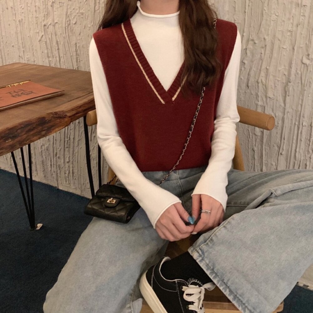 【台灣發貨】韓版疊加穿搭寬鬆針織背心 小可愛 背心 衣服 女裝 上衣【W358】-細節圖4