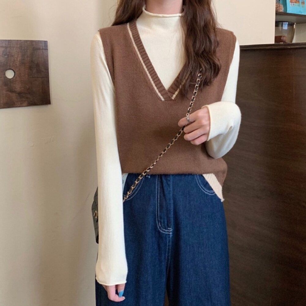 【台灣發貨】韓版疊加穿搭寬鬆針織背心 小可愛 背心 衣服 女裝 上衣【W358】-細節圖5