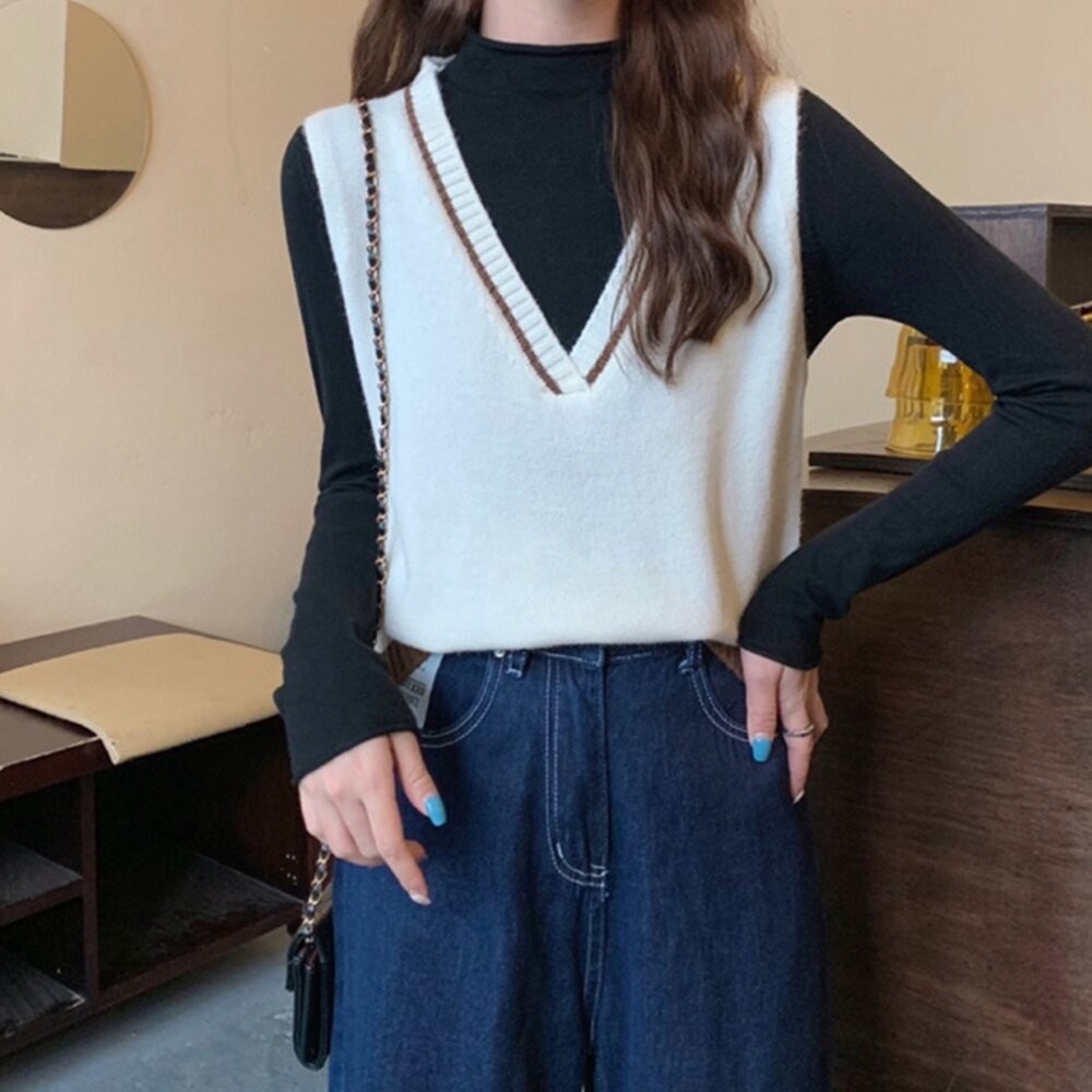 【台灣發貨】韓版疊加穿搭寬鬆針織背心 小可愛 背心 衣服 女裝 上衣【W358】-細節圖6