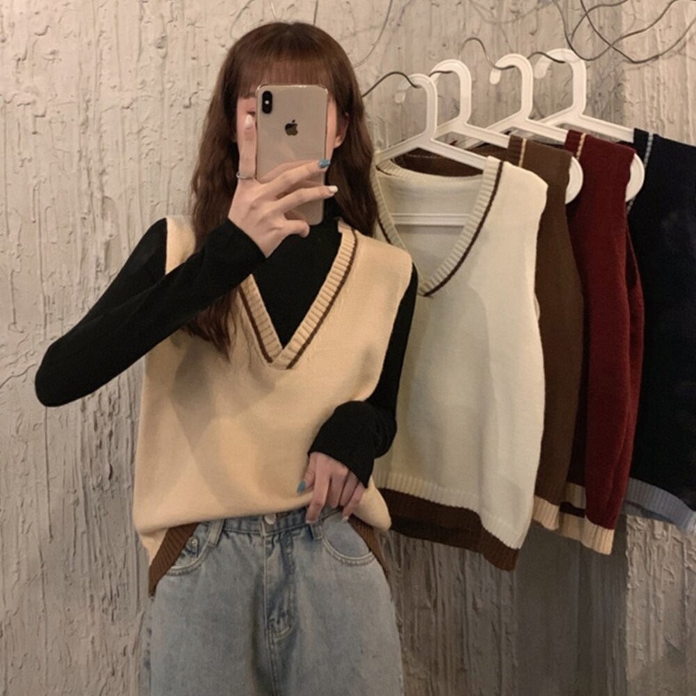 【台灣發貨】韓版疊加穿搭寬鬆針織背心 小可愛 背心 衣服 女裝 上衣【W358】-細節圖7