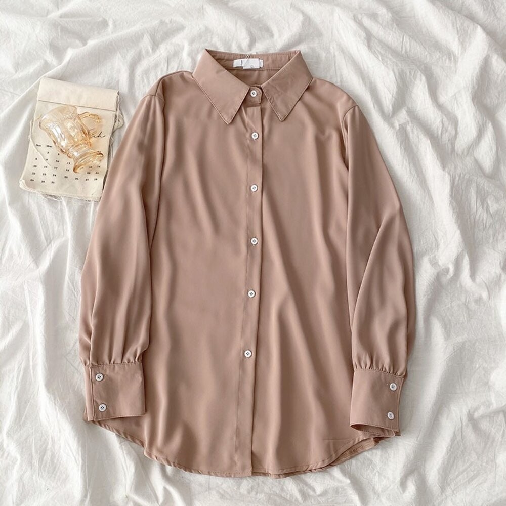 【台灣發貨】韓版寬鬆中長款小眾襯衫 長袖上衣 長袖t恤 衣服 女裝 上衣【W319】-細節圖2