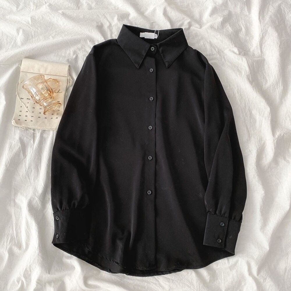 【台灣發貨】韓版寬鬆中長款小眾襯衫 長袖上衣 長袖t恤 衣服 女裝 上衣【W319】-細節圖5