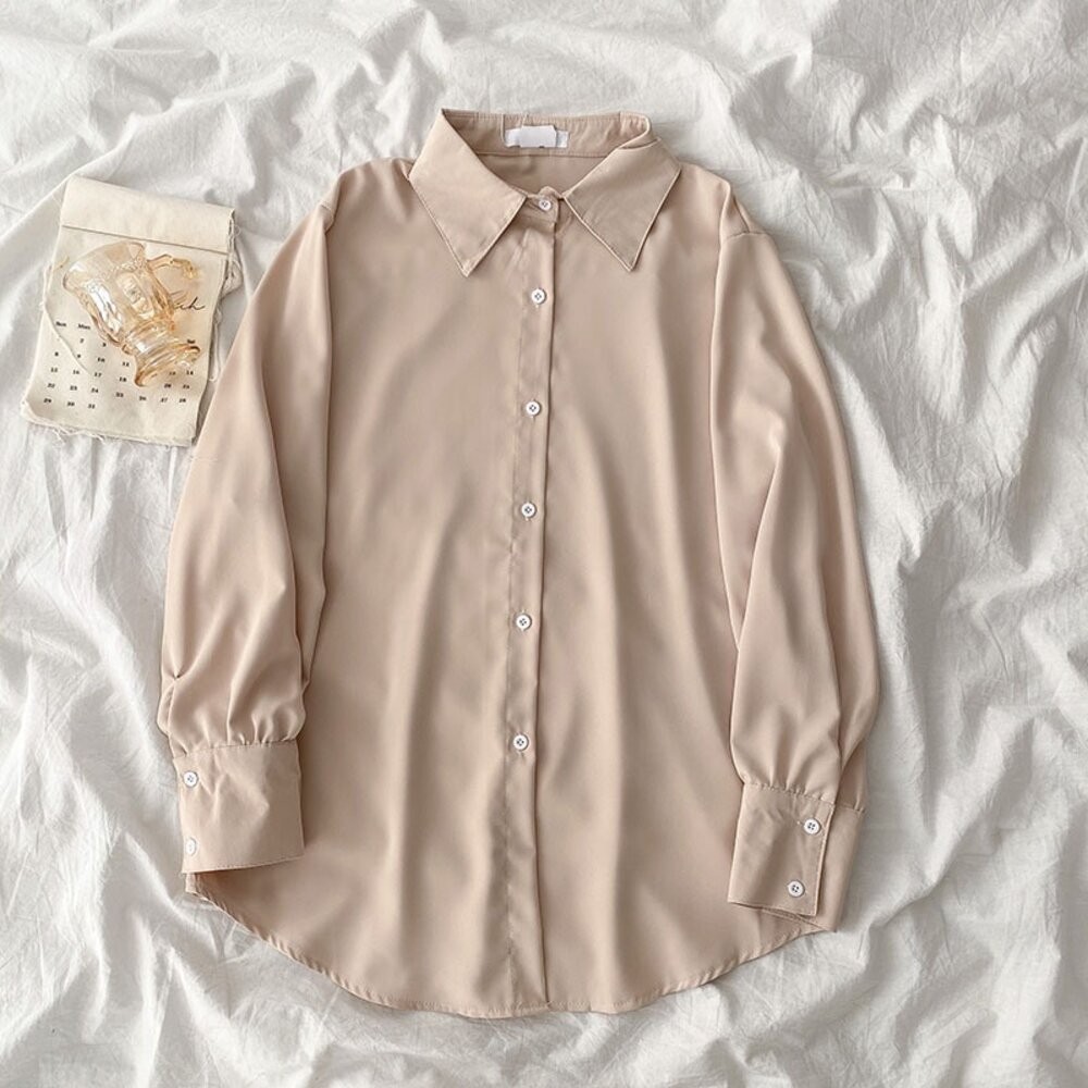 【台灣發貨】韓版寬鬆中長款小眾襯衫 長袖上衣 長袖t恤 衣服 女裝 上衣【W319】-細節圖6