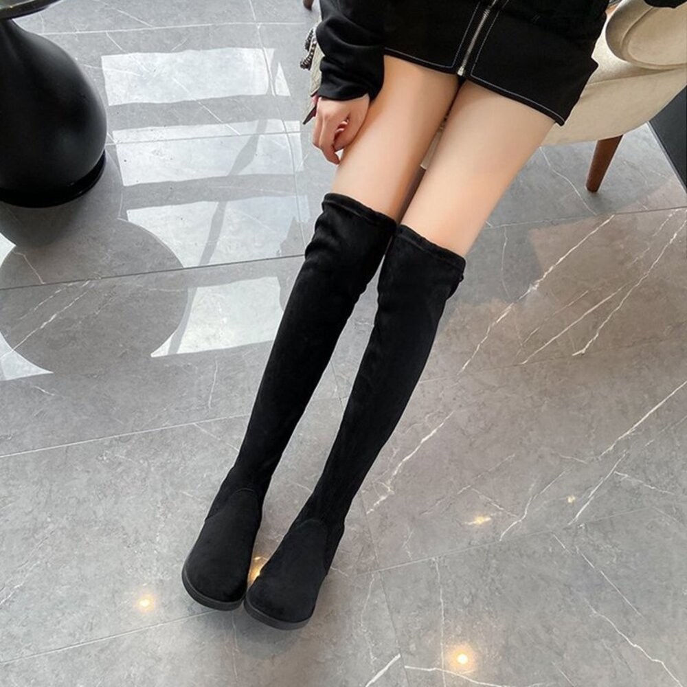 【台灣發貨】韓版毛絨高筒絨面過膝靴【O115】-細節圖2