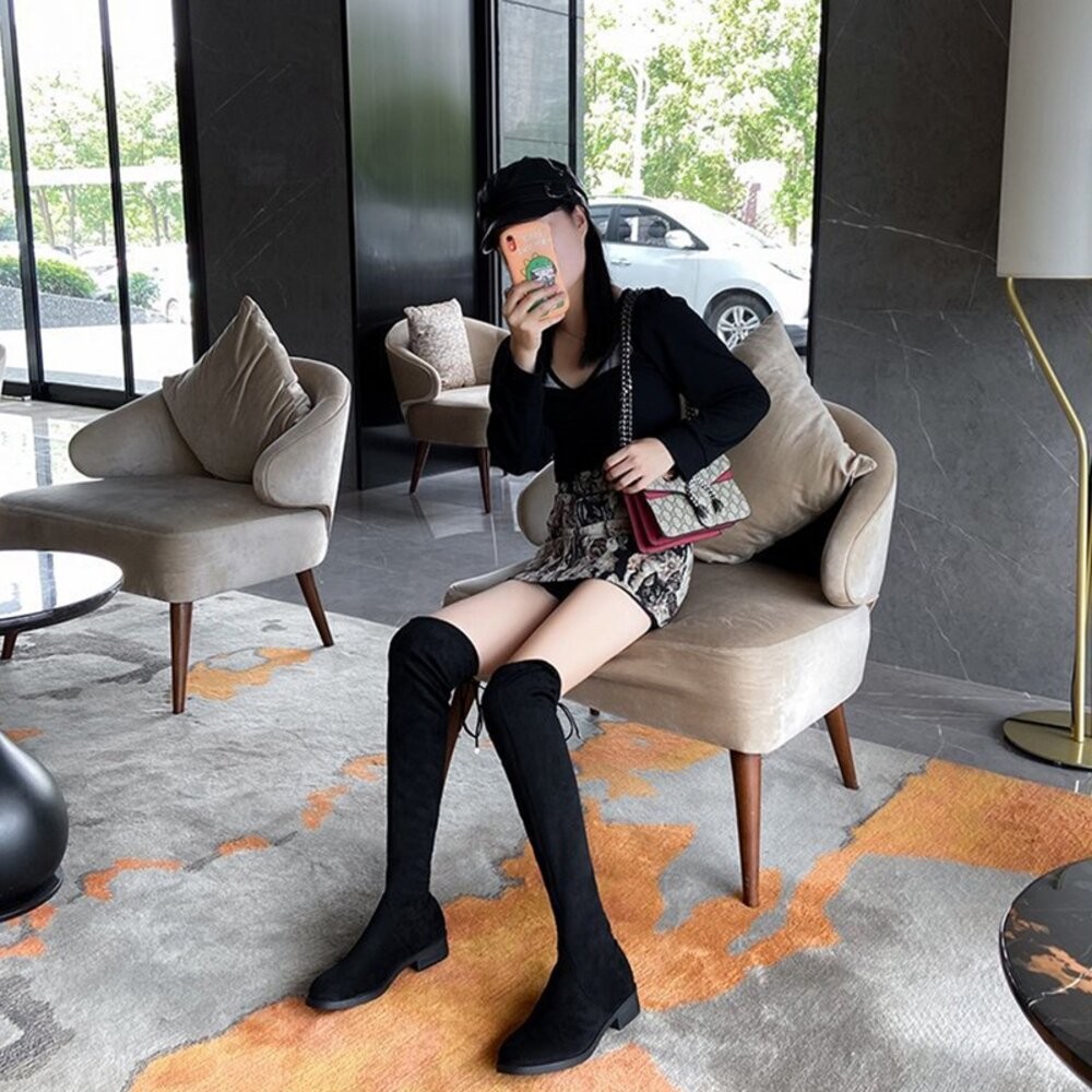 【台灣發貨】韓版毛絨高筒絨面過膝靴【O115】-細節圖5