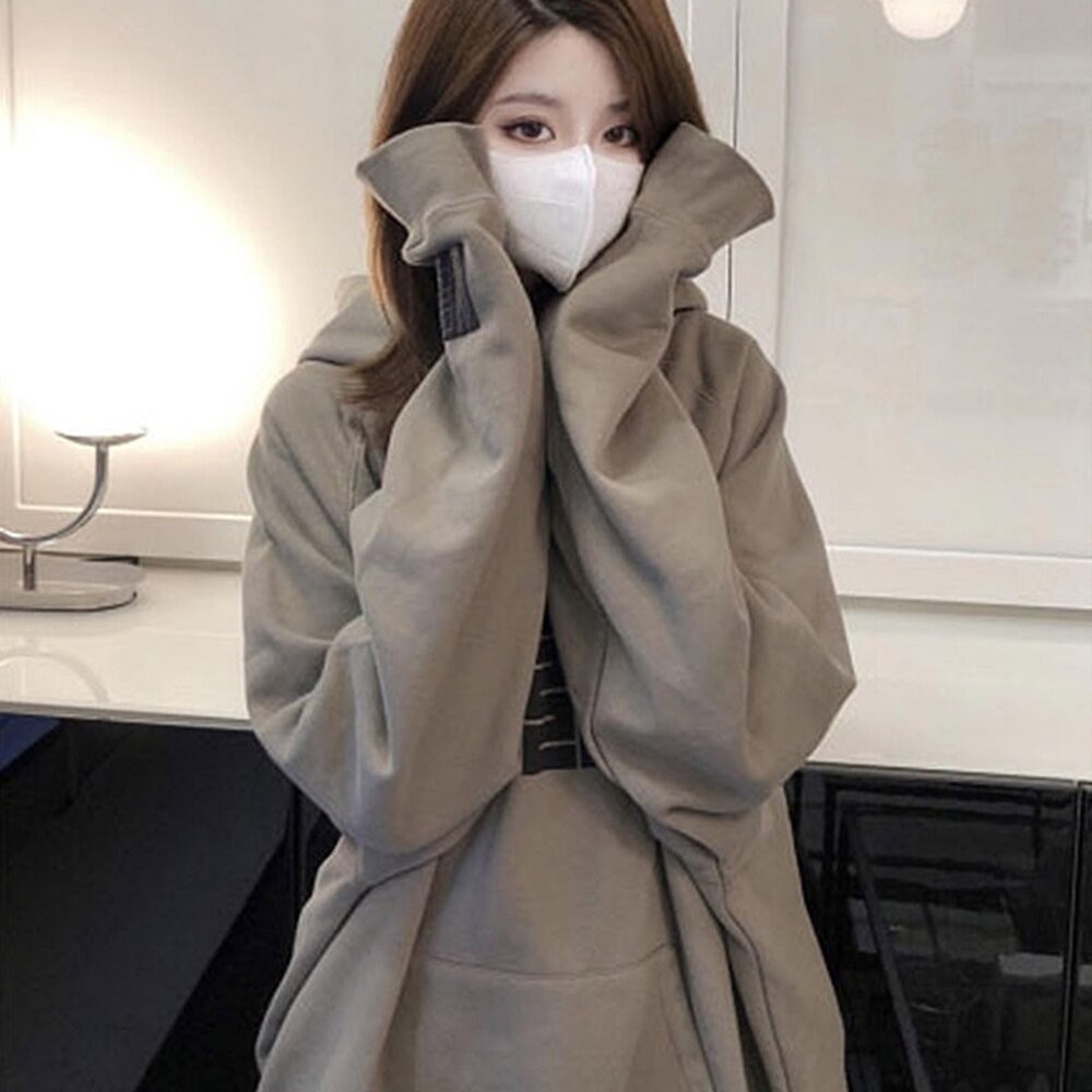 【台灣發貨】韓版復古內刷毛連帽寬鬆上衣 長袖上衣 長袖t恤 衣服 女裝 上衣【W312】-細節圖5