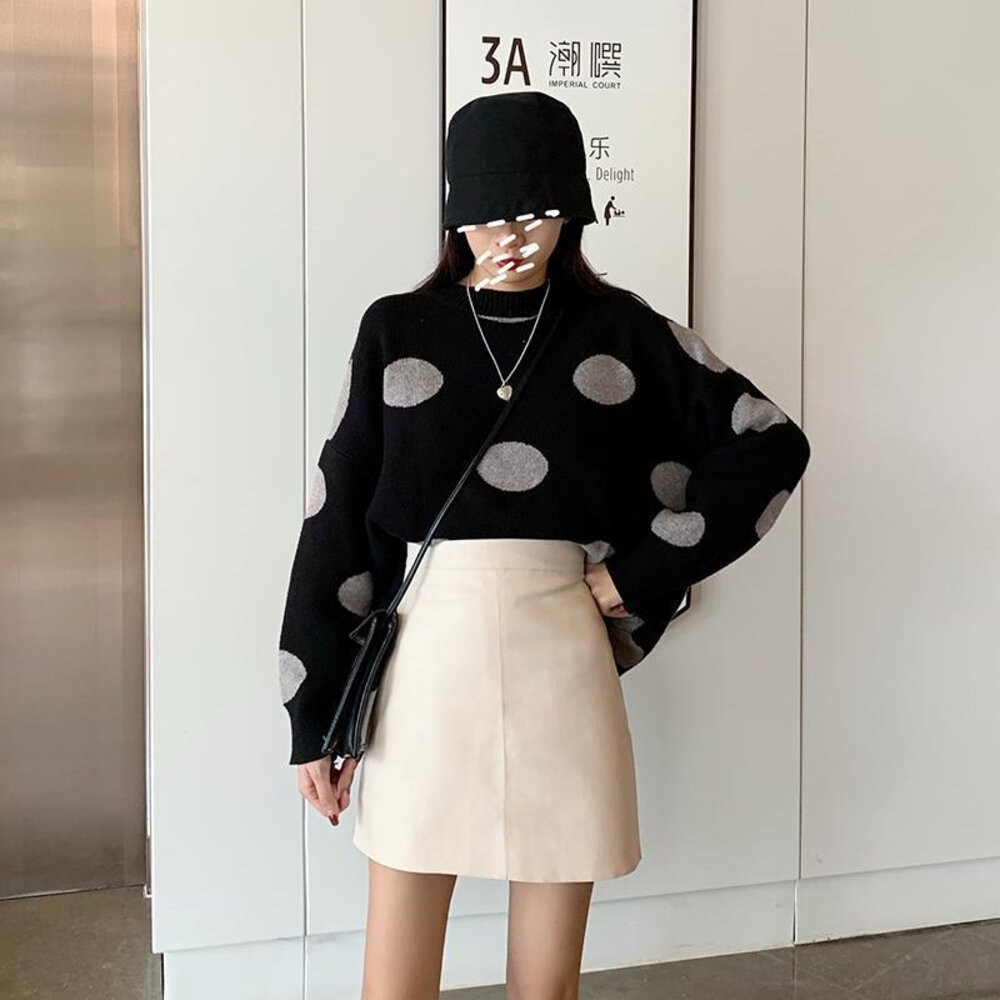 【台灣發貨】韓版休閒顯瘦高腰小皮裙 裙子 褲裙 長裙 女裝【P214】-細節圖9