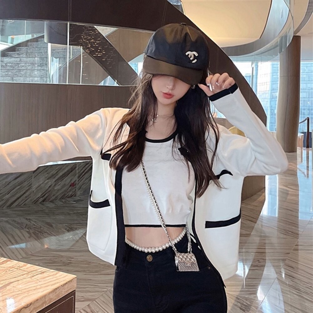 【台灣發貨】韓版撞色針織外套+針織背心 長袖上衣 長袖t恤 衣服 女裝 上衣【V385】【J344】-細節圖5