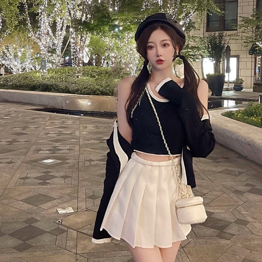 【台灣發貨】韓版撞色針織外套+針織背心 長袖上衣 長袖t恤 衣服 女裝 上衣【V385】【J344】-細節圖7