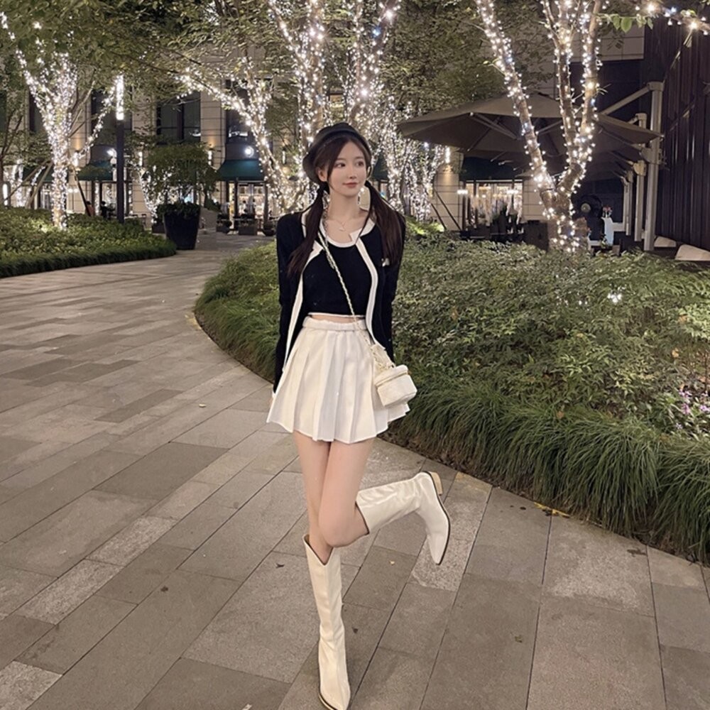 【台灣發貨】韓版撞色針織外套+針織背心 長袖上衣 長袖t恤 衣服 女裝 上衣【V385】【J344】-細節圖8