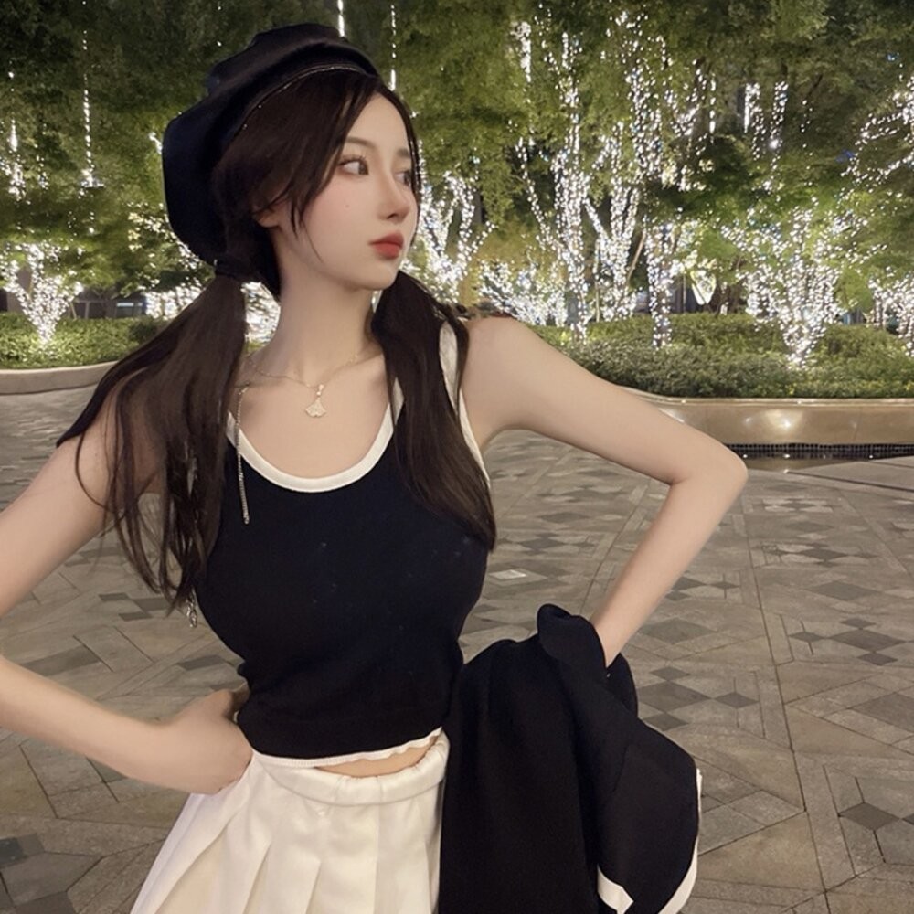 【台灣發貨】韓版撞色針織外套+針織背心 長袖上衣 長袖t恤 衣服 女裝 上衣【V385】【J344】-細節圖9