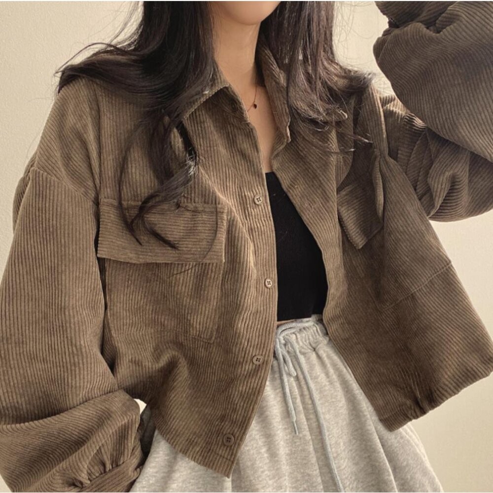 【台灣發貨】韓版高級感燈芯絨設計感小眾針織外套 長袖上衣 長袖t恤 衣服 女裝 上衣【J215】-細節圖2