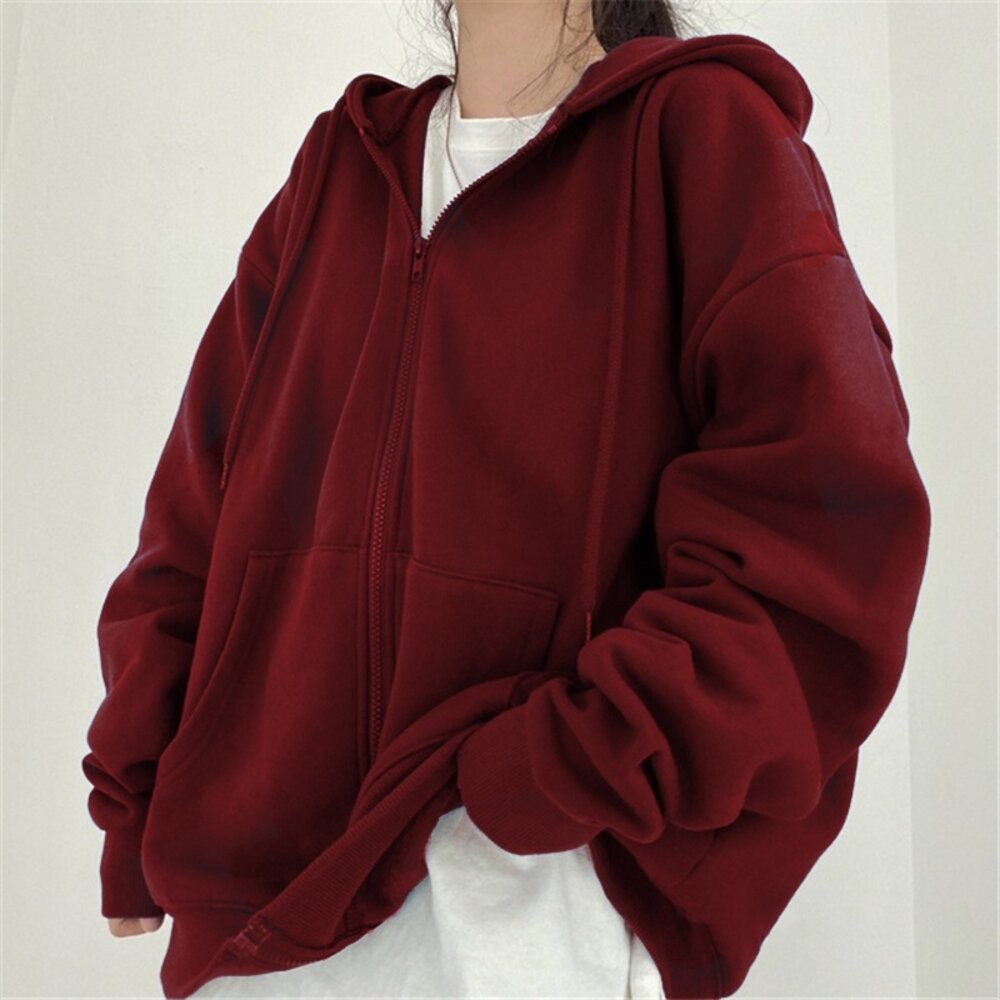 【台灣發貨】韓版寬鬆慵懶拉鍊連帽外套 長袖上衣 長袖t恤 衣服 女裝 上衣【J32】-細節圖2