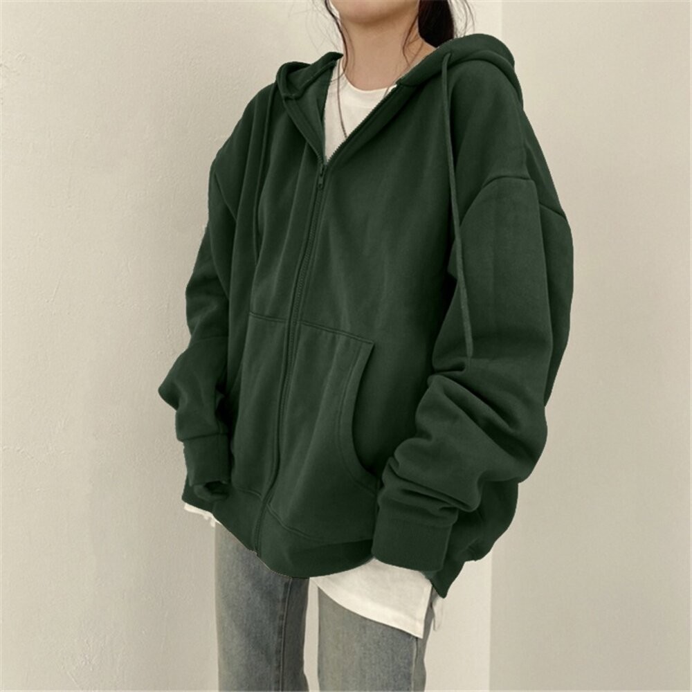 【台灣發貨】韓版寬鬆慵懶拉鍊連帽外套 長袖上衣 長袖t恤 衣服 女裝 上衣【J32】-細節圖7