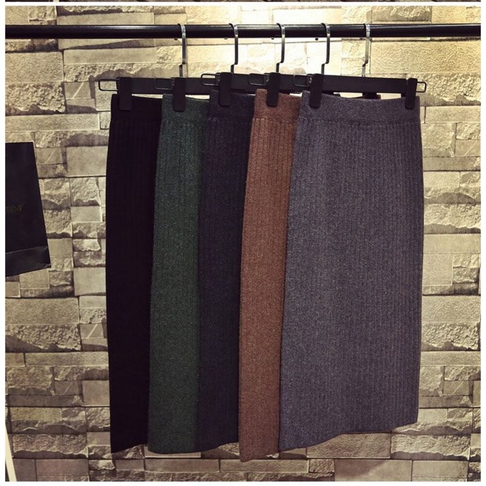 【台灣發貨】韓版高腰開叉針織長裙 裙子 褲裙 長裙 女裝【P209】-細節圖2