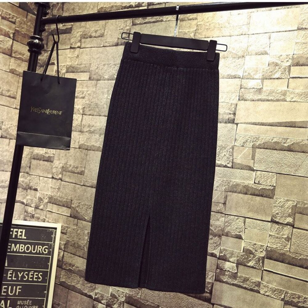 【台灣發貨】韓版高腰開叉針織長裙 裙子 褲裙 長裙 女裝【P209】-細節圖5